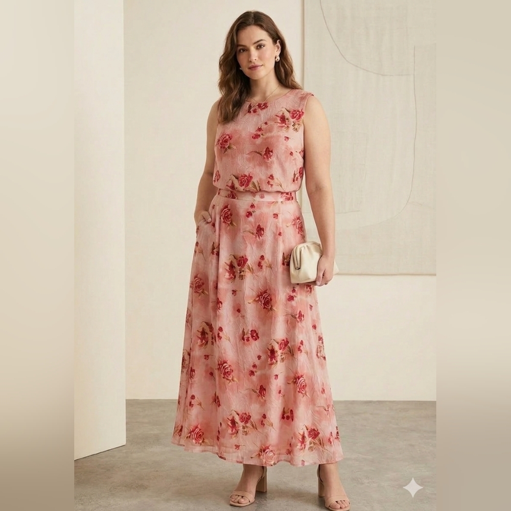 August Max Woman Pink 2Pcs Skirt Set Size 18